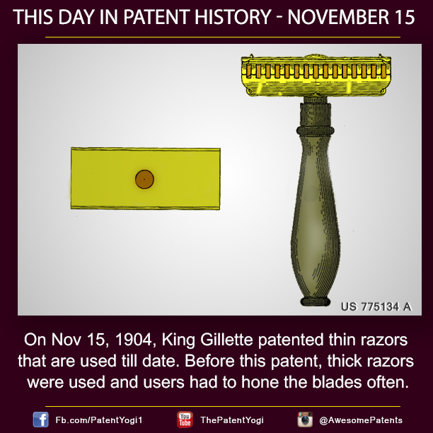 This Day in Patent History On Nov 15, 1904, King Gillette patented