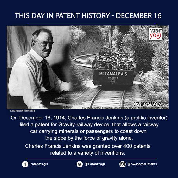 PatentYogi_On December 16, 1914, Charles Francis Jenkins filed a patent for Gravity-railway device