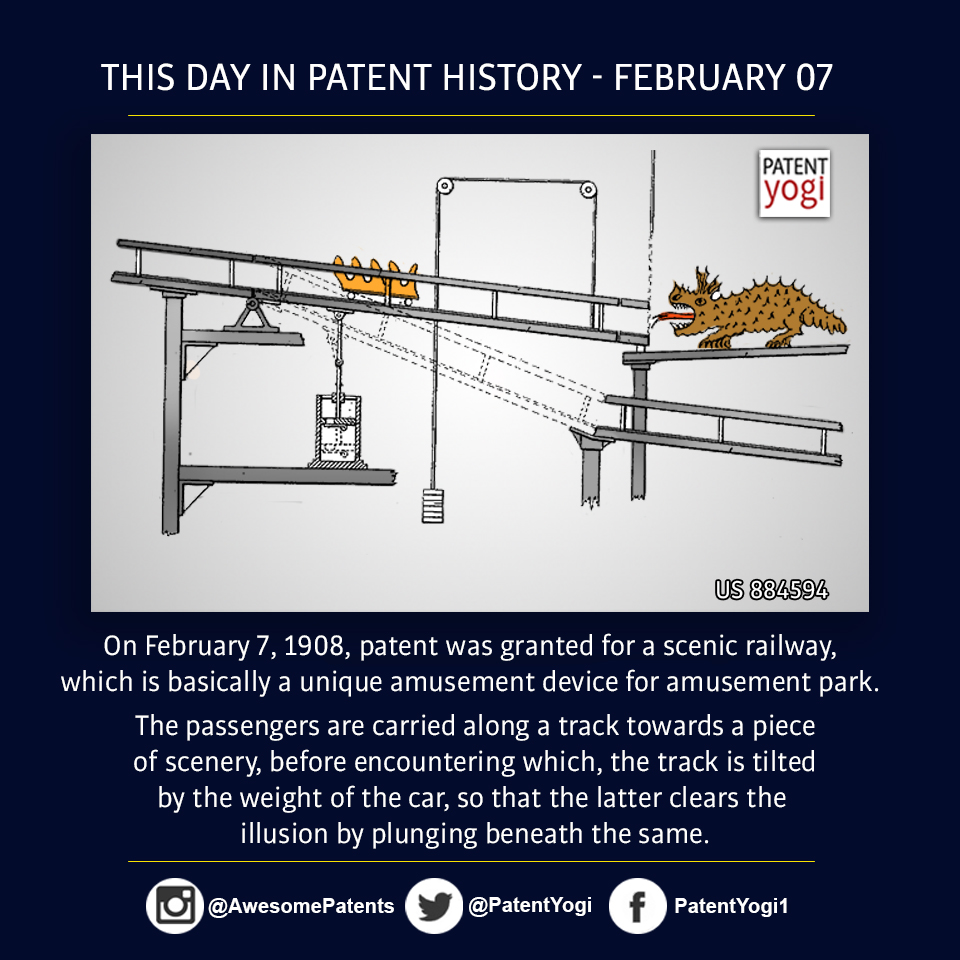 PatentYogi_On February 7, 1908, patent was granted for a scenic railway, which is basically a unique amusement device for amusement park