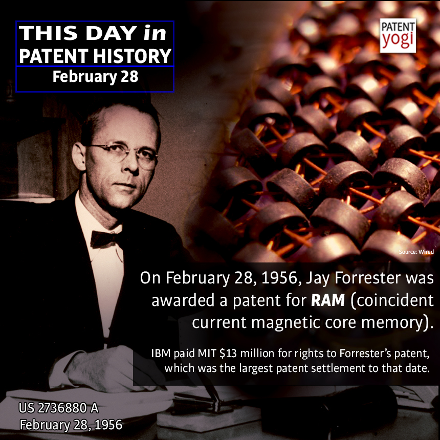 On February 28, 1956, Jay Forrester was awarded a patent for RAM