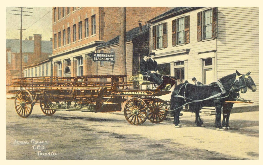 POSTCARD - TORONTO - FIRE DEPARTMENT - HORSE-DRAWN LADDER WAGON - CALLED AERIAL ESCAPE - EARLY