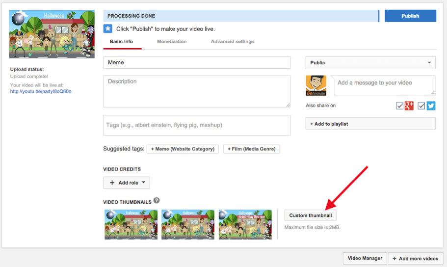 how to upload a youtube video with a thumbnail